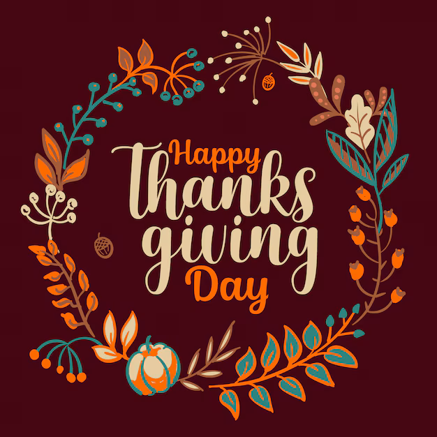 Hand drawn happy thanksgiving typography in autumn wreath banner. Premium Vector